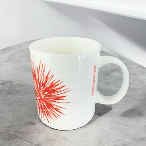Starbucks Red Flower Starburst on White Mug 2014 Coffee Mug Cup Ceramic 12oz - Picture 1 of 14